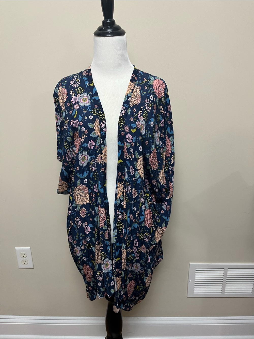 LOFT Navy Floral Open-Front Duster